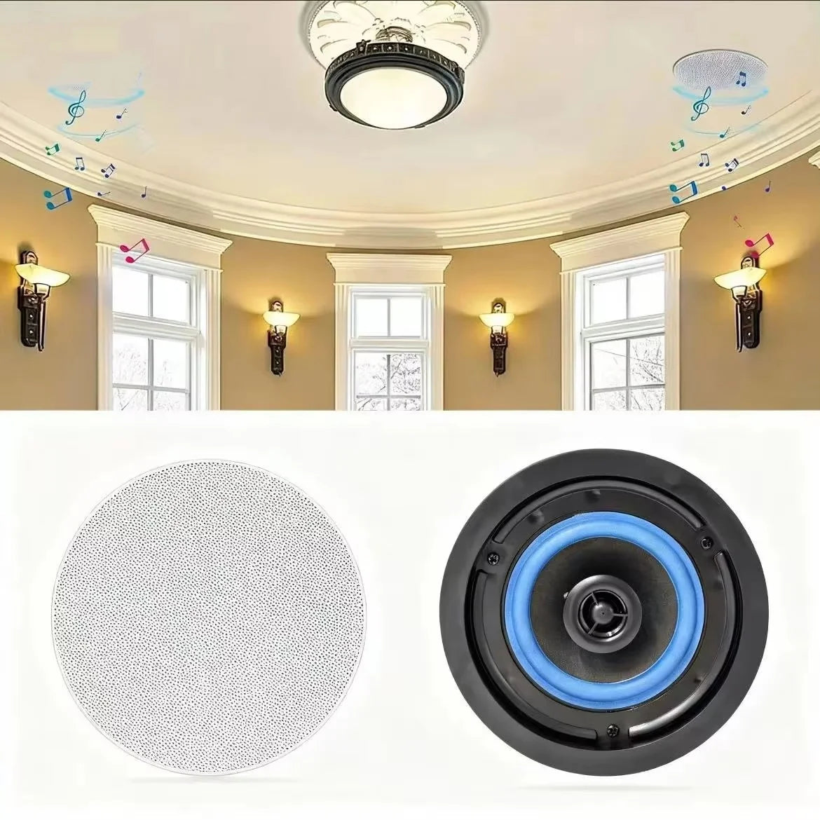 Altavoz de Techo Herdio de 4 Pulgadas, 160W, 2 Vías, Empotrable, Pasivo, con Audio Integrado, Ideal para Baño, Cocina, Oficina, Sala de Estar