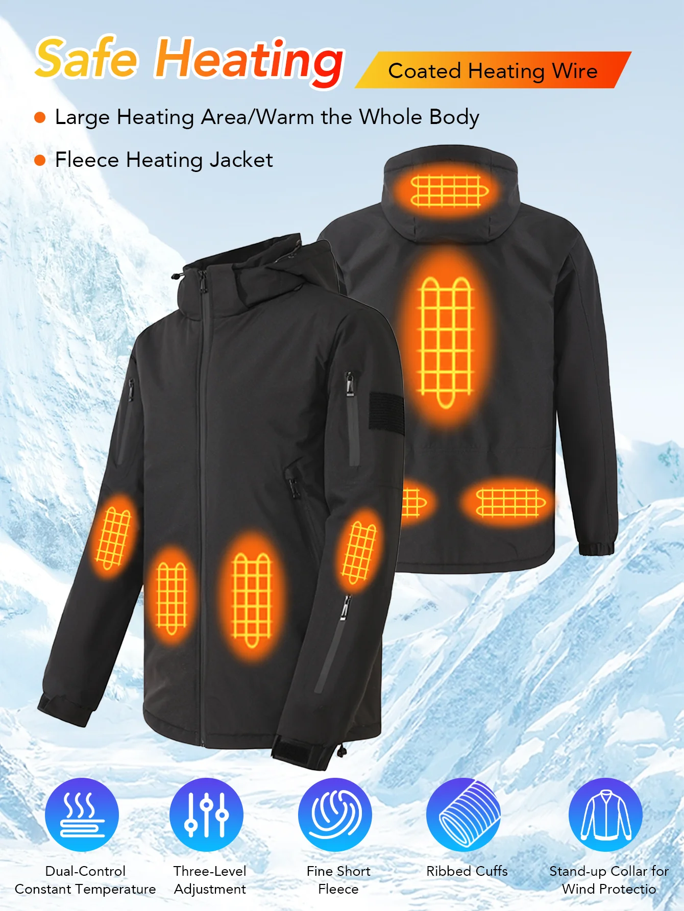 Chaqueta Calefactora con Capucha para Hombre | Calefacción USB 8 Zonas