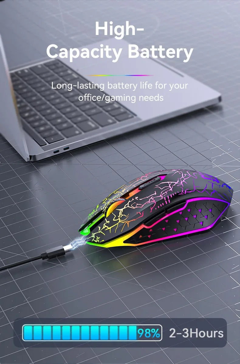 Ratón inalámbrico Bluetooth 5,2, ratón RGB para juegos, ratón silencioso, ratón recargable de 800-1200-1600 DPI, ratón para PC, portátil, Macbook