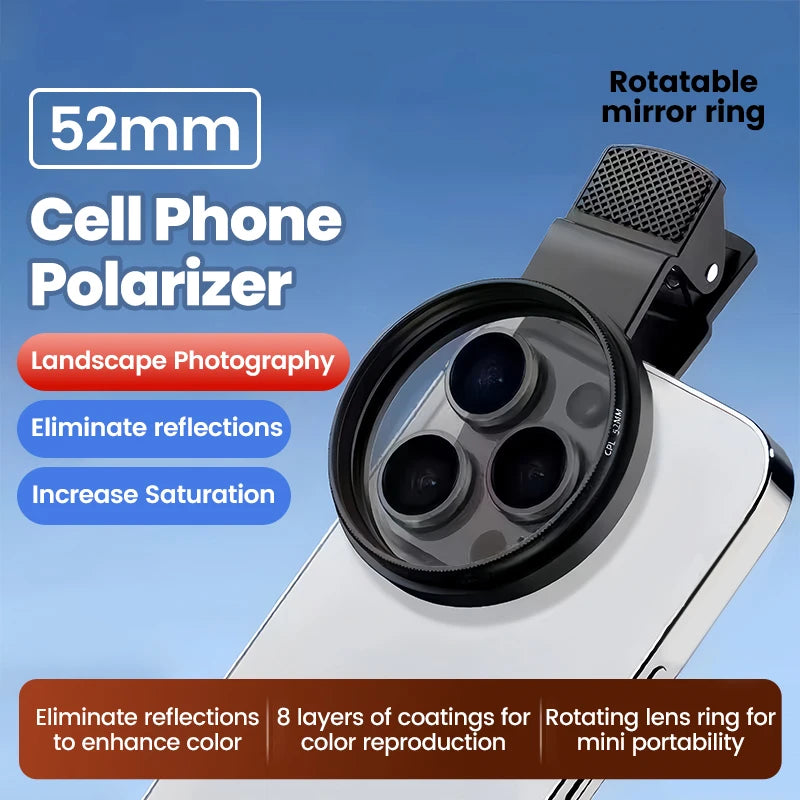 Filtro CPL de 52mm con Clip para Cámara de Teléfono iPhone