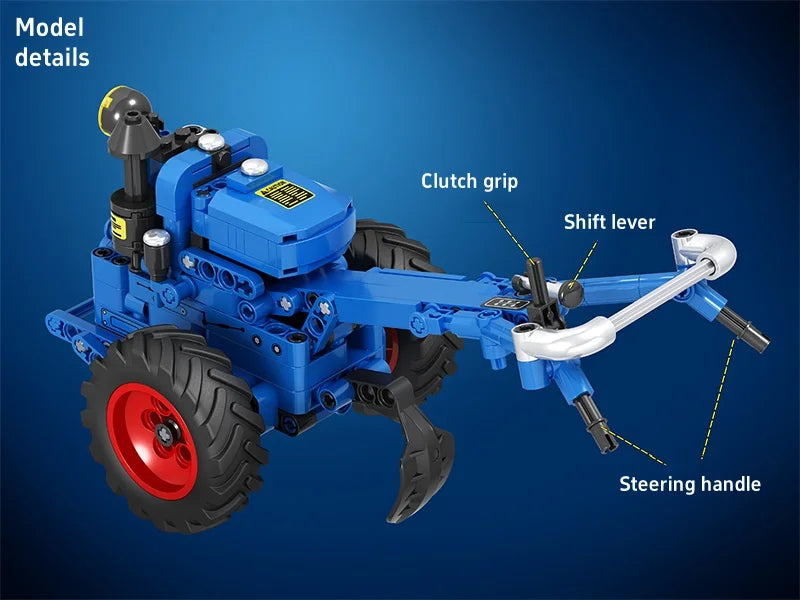 Serie de herramientas de simulación, conjunto de tractor de mano retro, bloques de construcción, detalles 1:10, restauración, diseños móviles, regalo nostálgico para niños