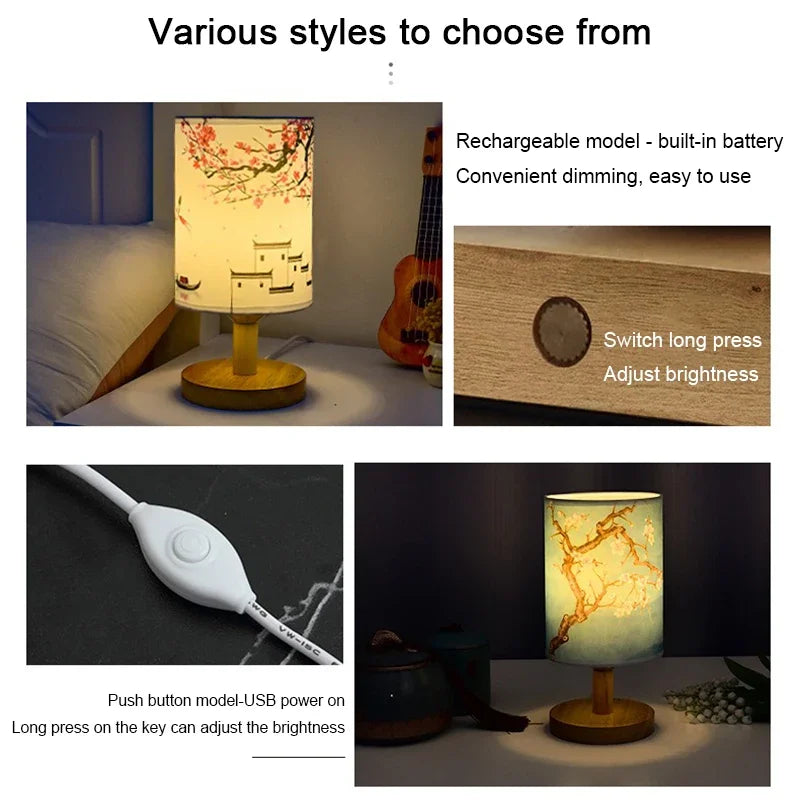 Lámparas de mesa de decoración cuadrada LED, estilo chino Simple, regulable, enchufe europeo, luz nocturna, pantalla de tela, luces de noche para dormitorio