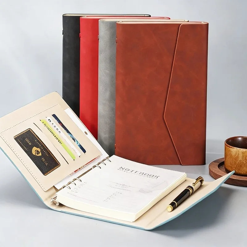 Carpeta A5 de 6 Anillas con Papel Rayado y Bolsillo Multifuncional para Tarjetas, Organizador de Presupuesto, Cuaderno, Diario