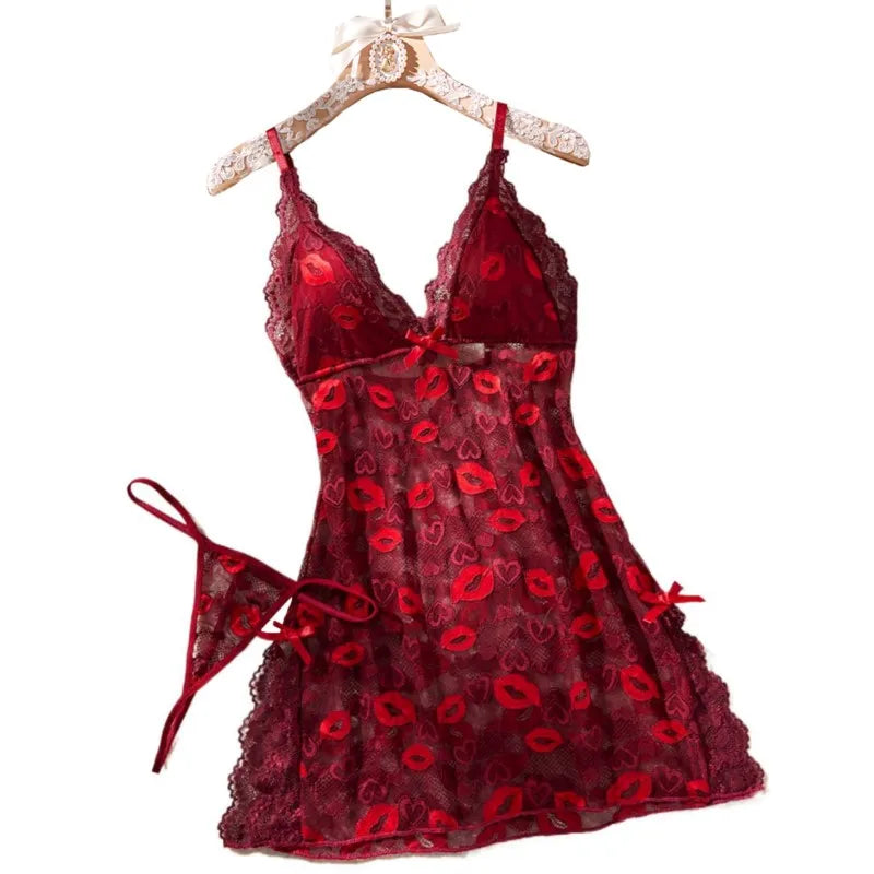 Vestido Babydoll Sexy para Mujer con Tirantes y Encaje