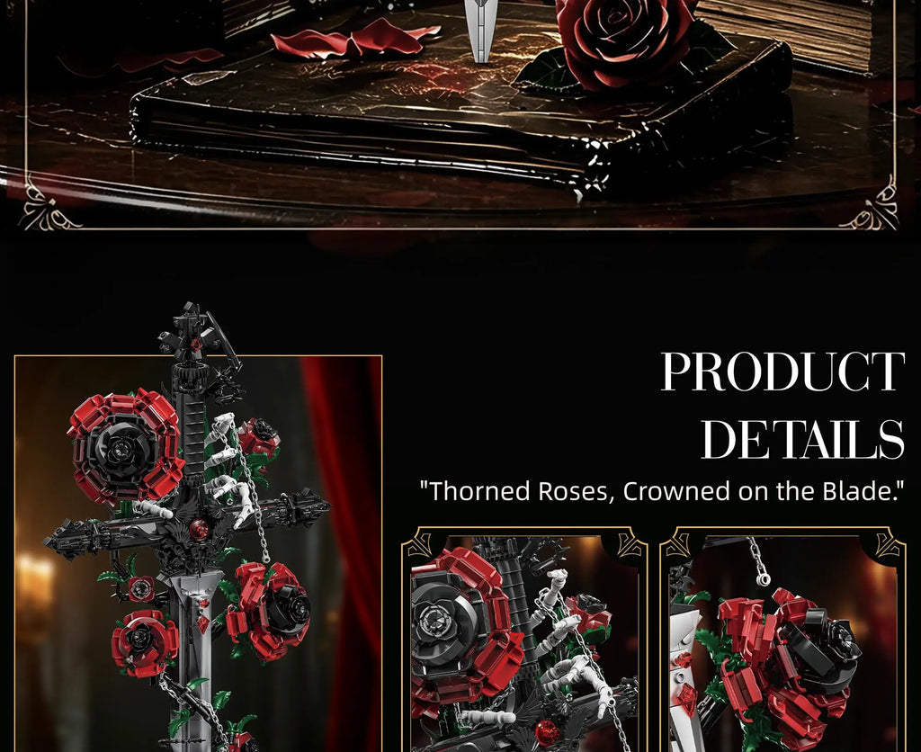 Bloques de Construcción K70007, Espada Rosa, Adorno Creativo para Escritorio, Serie Gótica Oscura, Juguetes de Ensamblaje, Regalo de Cumpleaños para Adultos