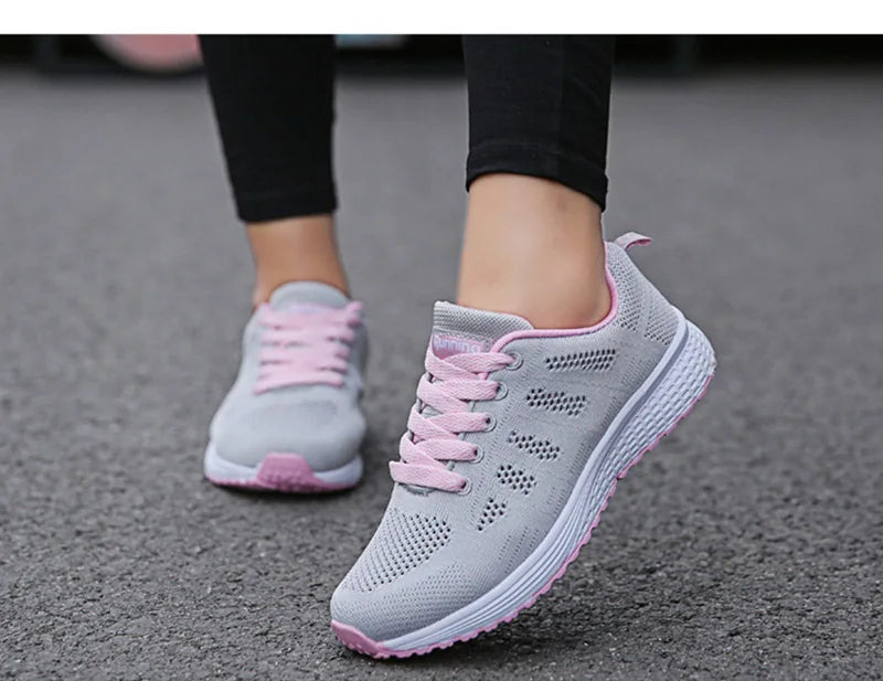 Zapatos informales para mujer, zapatillas planas de malla transpirables a la moda, zapatillas de deporte para mujer 2021, zapatos vulcanizados para gimnasio, calzado blanco para mujer