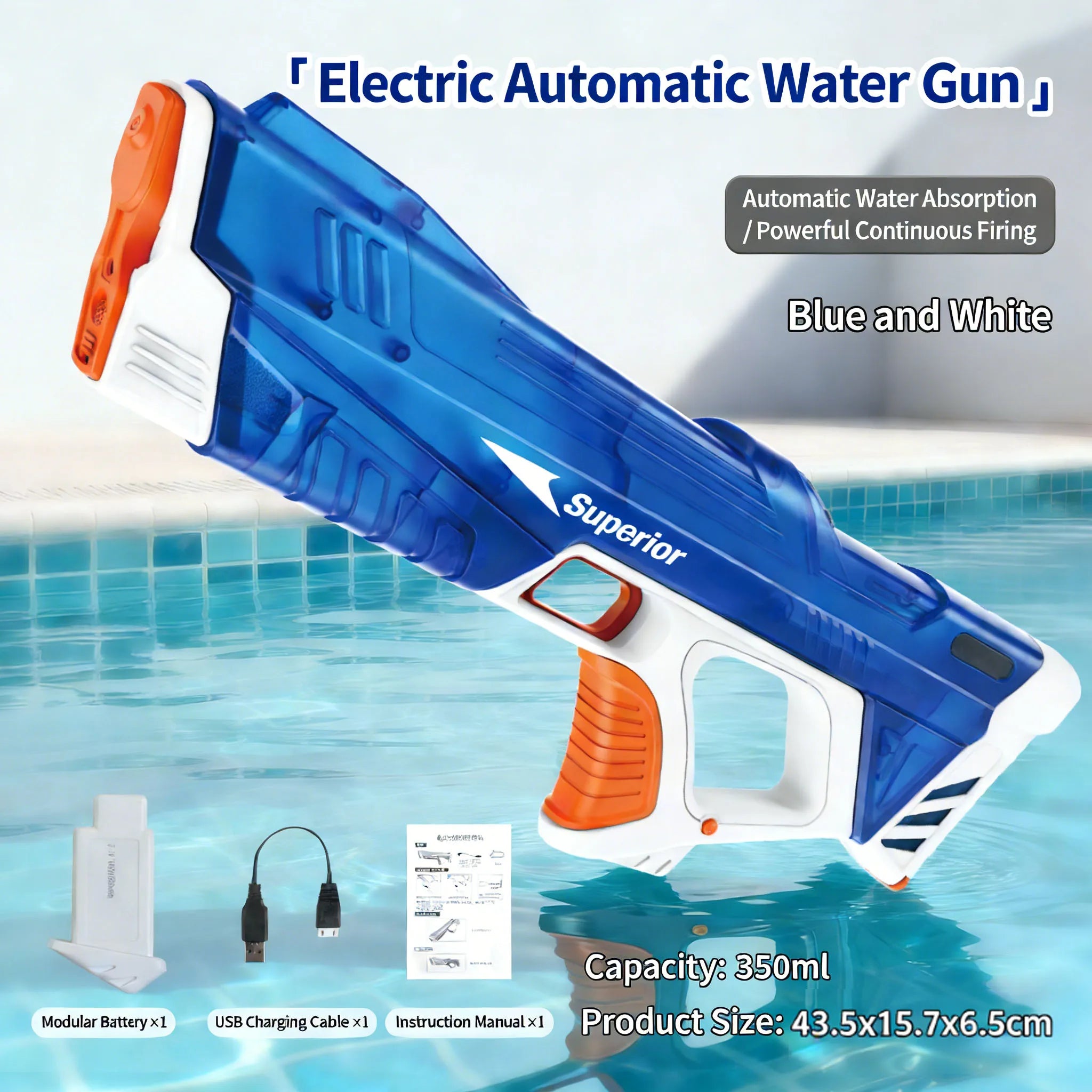Pistolas de Agua Eléctricas Nuevas para Niños, Venta al por Mayor, Absorción Automática de Agua, Pantalla de Batería, Gran Capacidad, Juguete de Agua para Niños