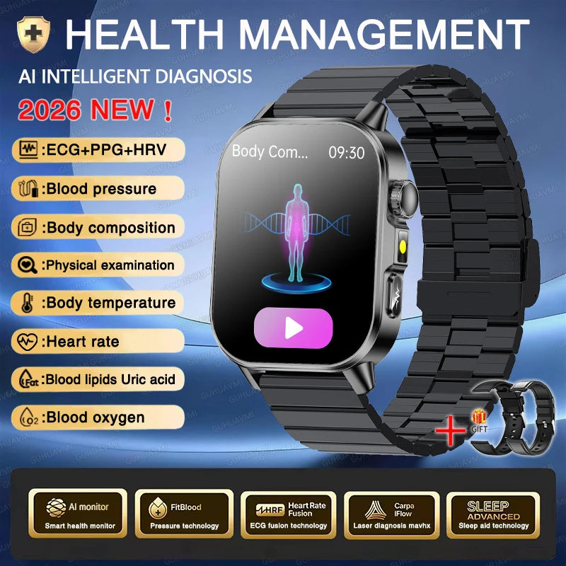 Reloj Inteligente ECG con Diagnóstico Preciso de Salud, Presión Arterial y Ácido Úrico
