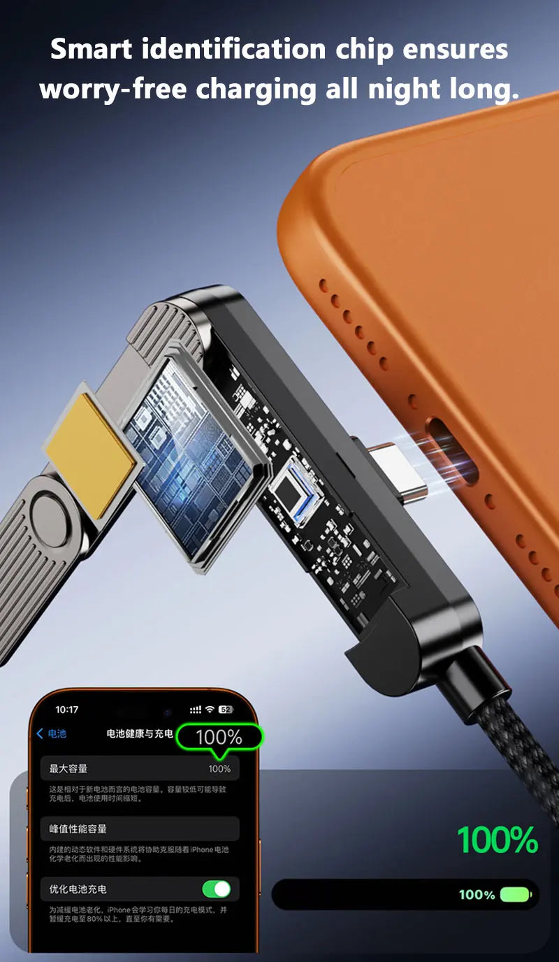 Cable de Carga Retráctil 3 en 1 de 65W con Soporte Plegable