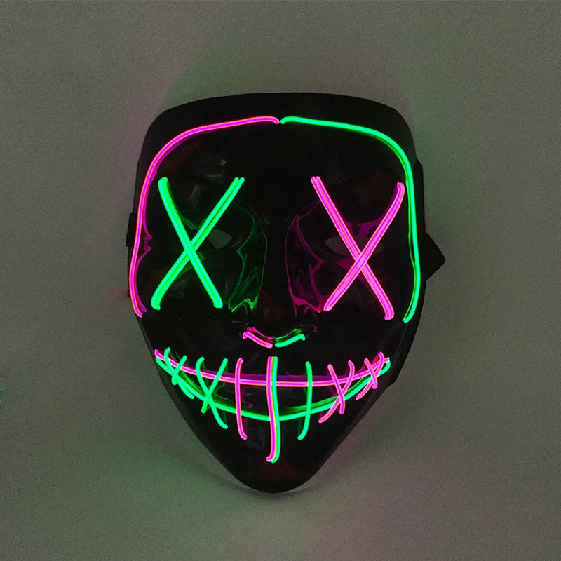 Máscaras Faciales Luminosas Inalámbricas para Halloween, Máscara Purge con Luz, Accesorios de Cosplay, Disfraz de Máscara Facial de Neón