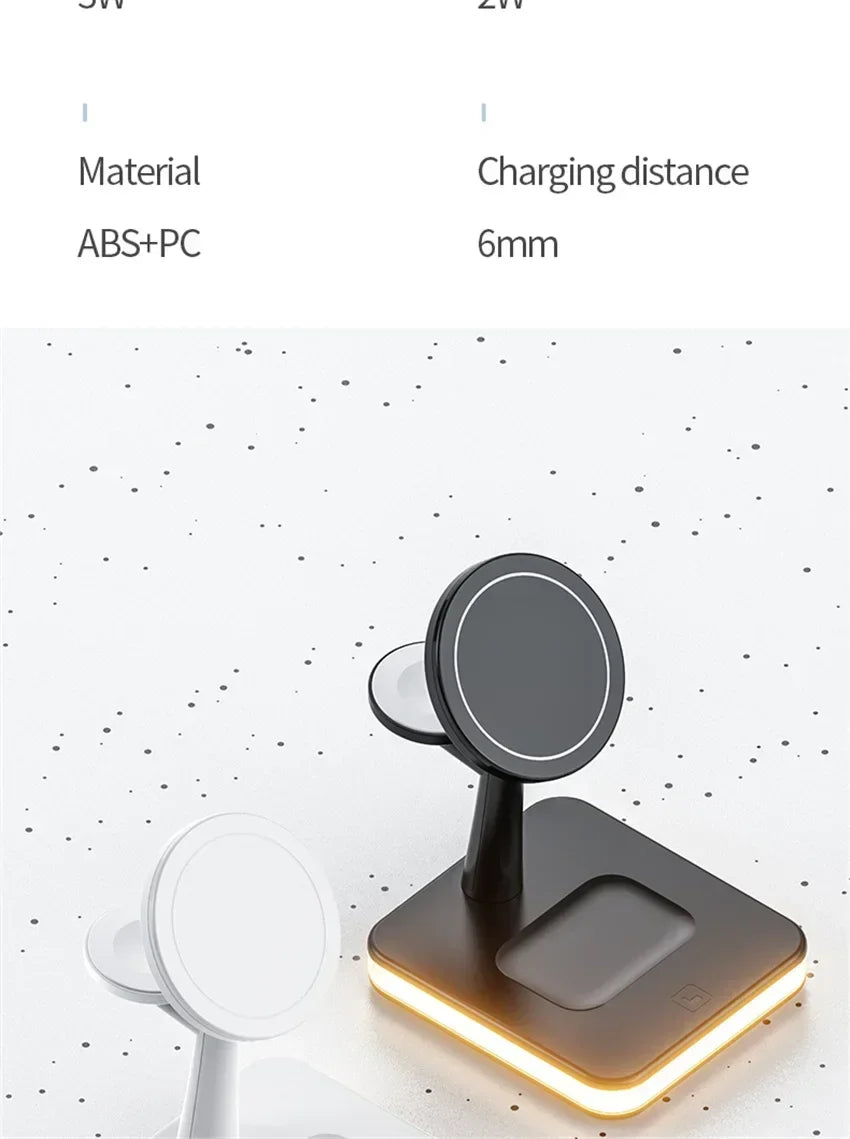 Base de Carga Inalámbrica Magnética 3 en 1 con LED para Escritorio, Compatible con iPhone 17~12 Pro Max, Airpods Pro y Apple Watch, Estación de Carga Rápida