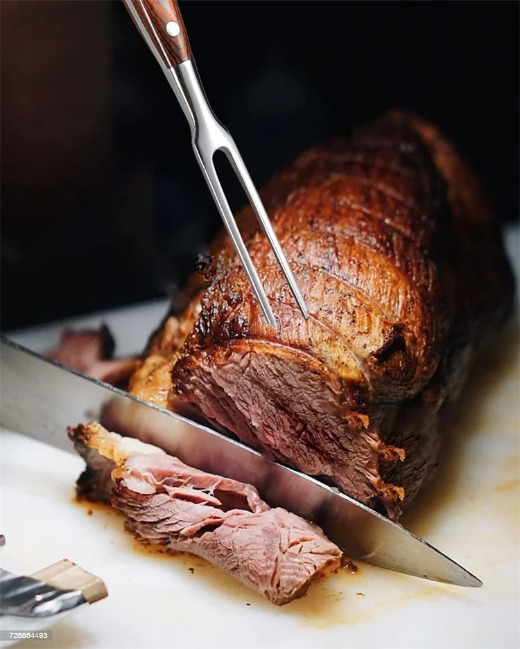 Tenedor para carne, tenedor para tallar carne de acero inoxidable con mango largo, tenedor para parrilla de punta afilada, tenedor para servir pollo, pavo, ternera JT566