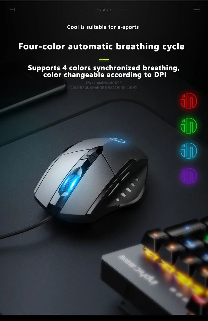 Ratón con cable Inphic W1, ratón para juegos Esports, ratón de oficina silencioso, tres teclas y seis teclas son opcionales
