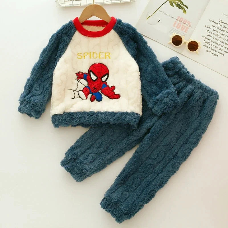 Conjunto de Pijamas de Franela para Niños, Ropa de Dormir de Invierno, Manga Larga, Gruesa y Cálida, Dos Piezas