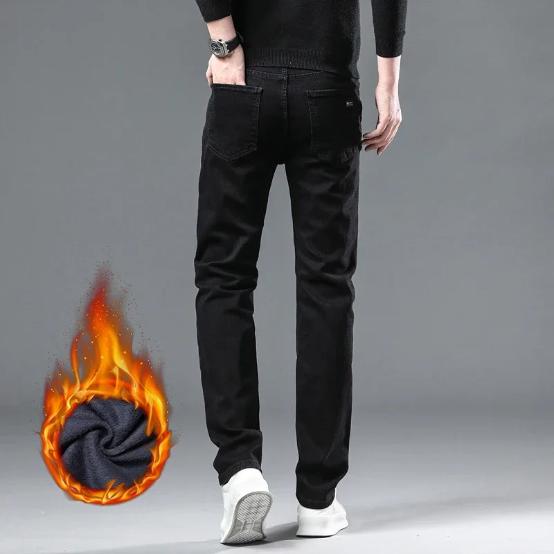 Pantalones Vaqueros Negros Elásticos de Terciopelo para Hombre, Talla Grande