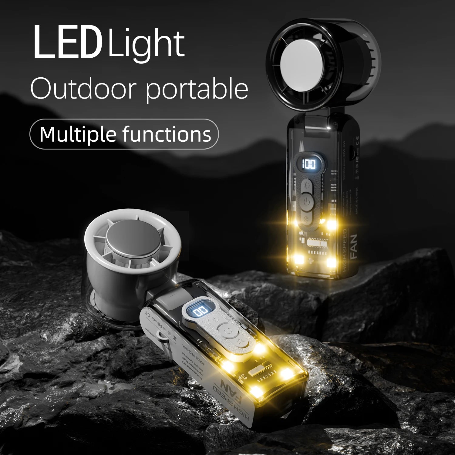 Ventilador de refrigeración plegable de alta velocidad, mini ventilador de carga USB portátil con pantalla digital, ventilador de mano de alta energía eólica