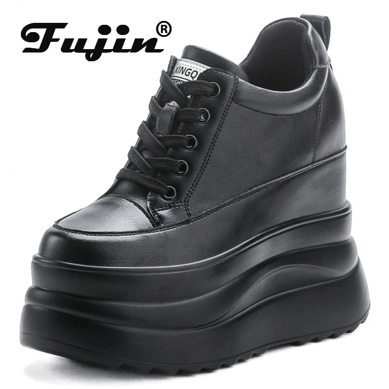 Zapatos deportivos Fujin con plataforma alta de 13 cm, zapatos planos con cuña, zapatillas gruesas, informales, cómodas, de alta gama, para caminar en otoño, 5 pulgadas