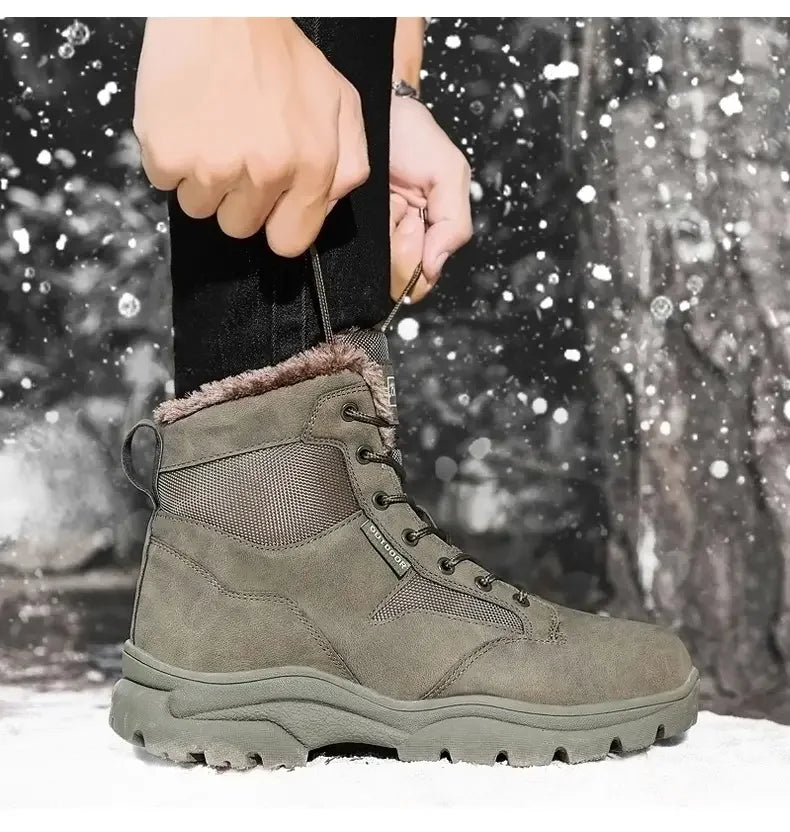Botas de nieve para hombre forradas de piel, cálidas y antideslizantes