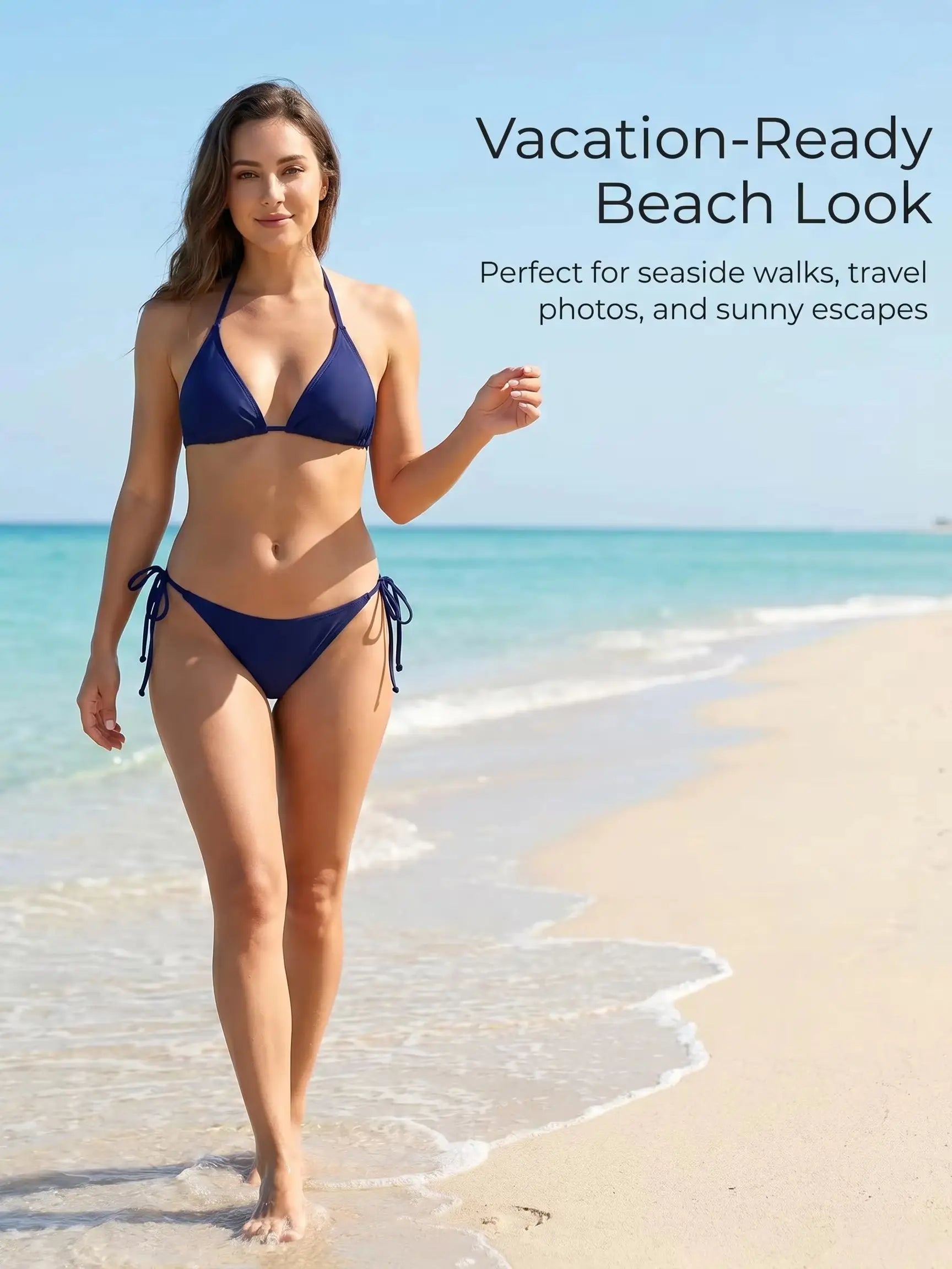 Conjunto de Bikini de 2 Piezas para Mujer, Sexy, de Color Sólido, sin Tirantes, con Tanga, Traje de Baño de Verano, Simple, con Detalle de Tiras Laterales