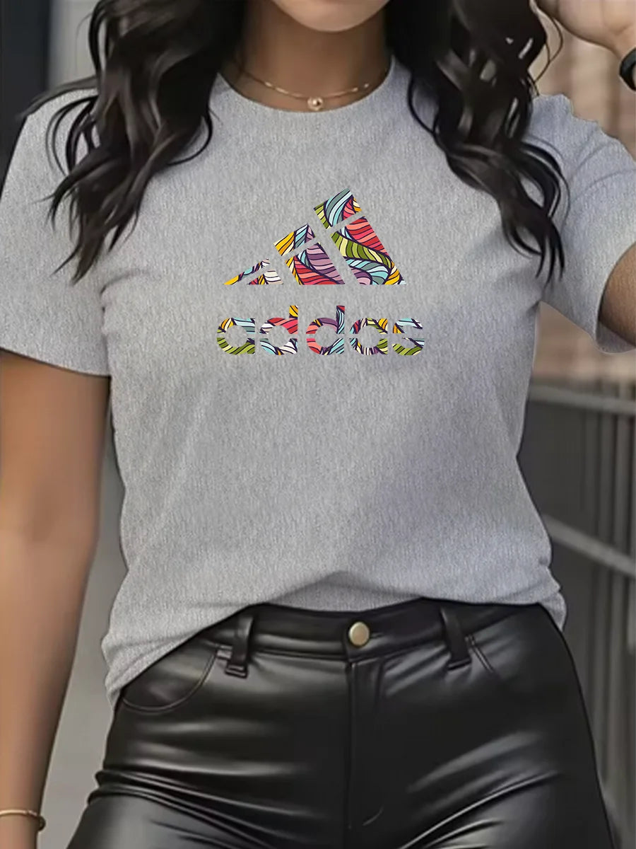 Camiseta de Algodón Ajustada de Manga Corta con Cuello Redondo