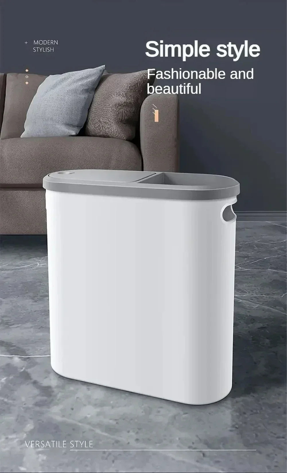 Cubo de basura con tapa de gran capacidad, diseño estrecho e impermeable para baño y cocina