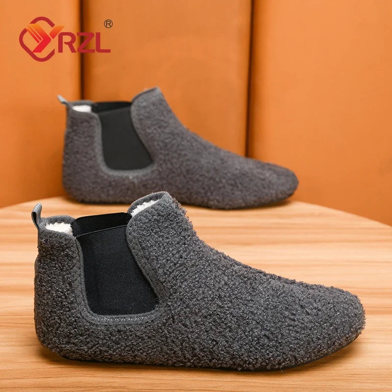 YRZL, zapatos cálidos de algodón para invierno, zapatillas de interior para el hogar para hombre, zapatos informales de algodón de felpa con parte inferior fina, zapatillas antideslizantes de suela suave para hombre