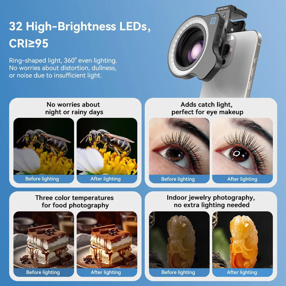 Lente Macro Ultra HD 100mm para Teléfono con Filtros 52MM APEXEL