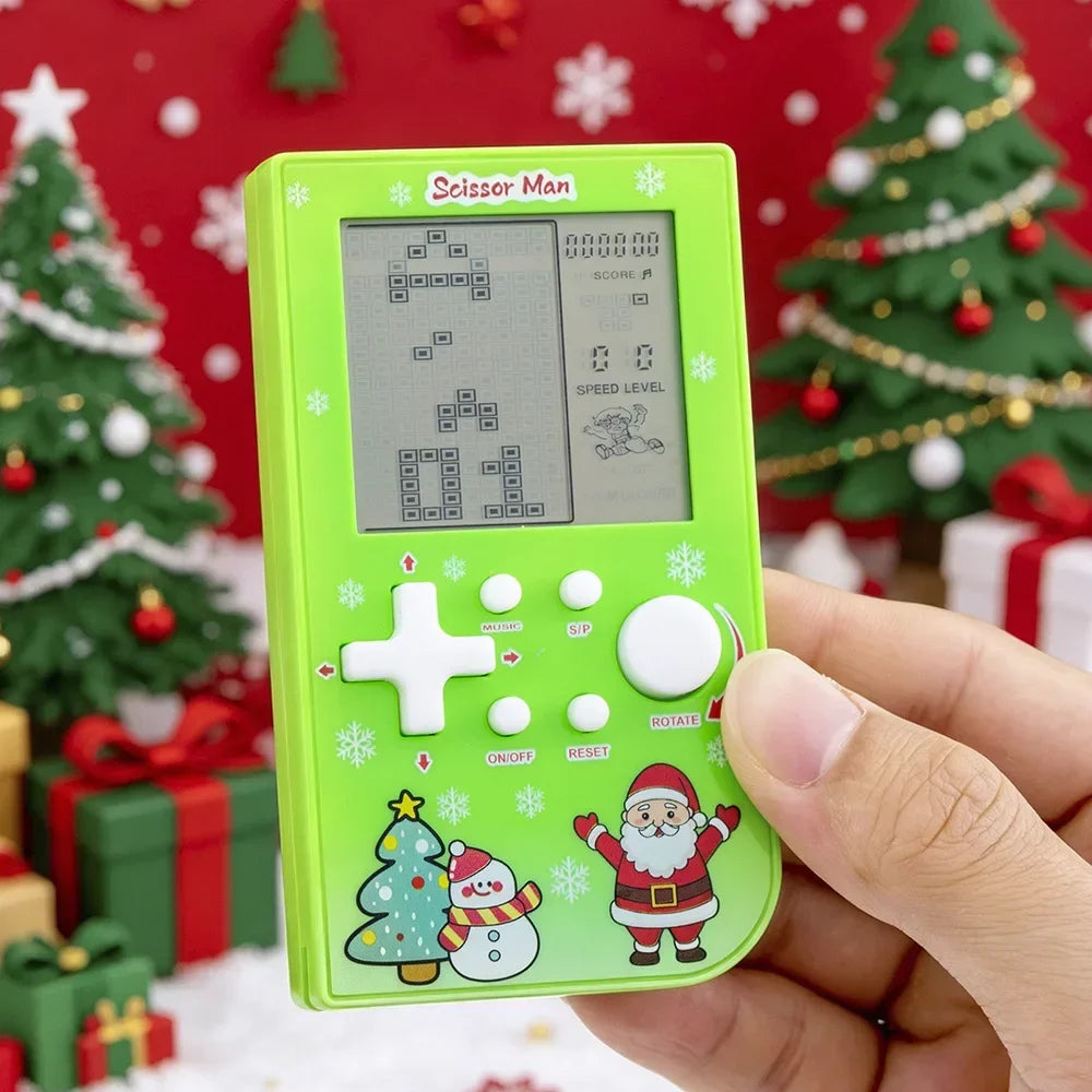Consola de Juegos Retro con Diseño de Ladrillos Navideños, Tetris con Temática Festiva, Consola Electrónica Portátil, Regalo Festivo