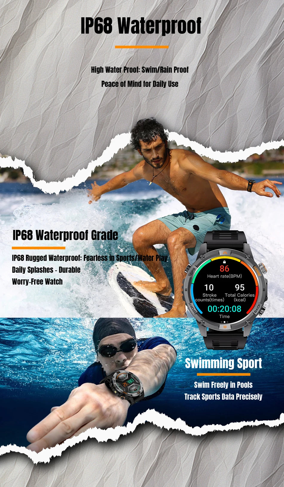 Reloj Inteligente Deportivo GPS Natación 3ATM