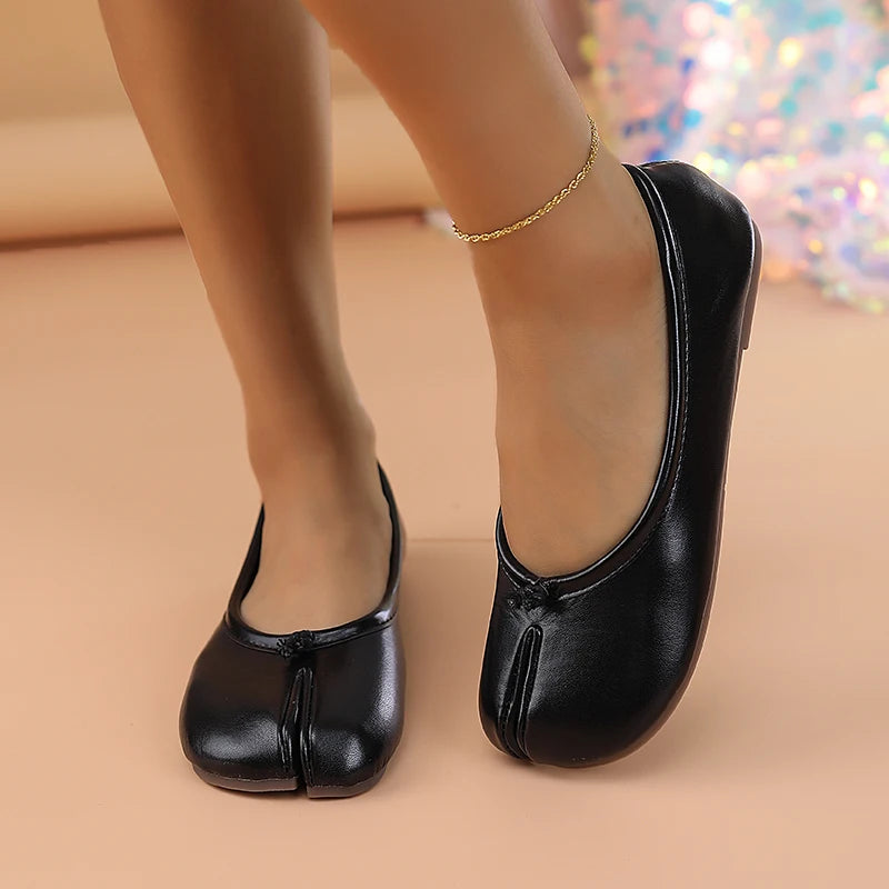 2025 Mocasines separadores de dedos de cuero para mujer, zapatos planos, cómodos, transpirables, informales