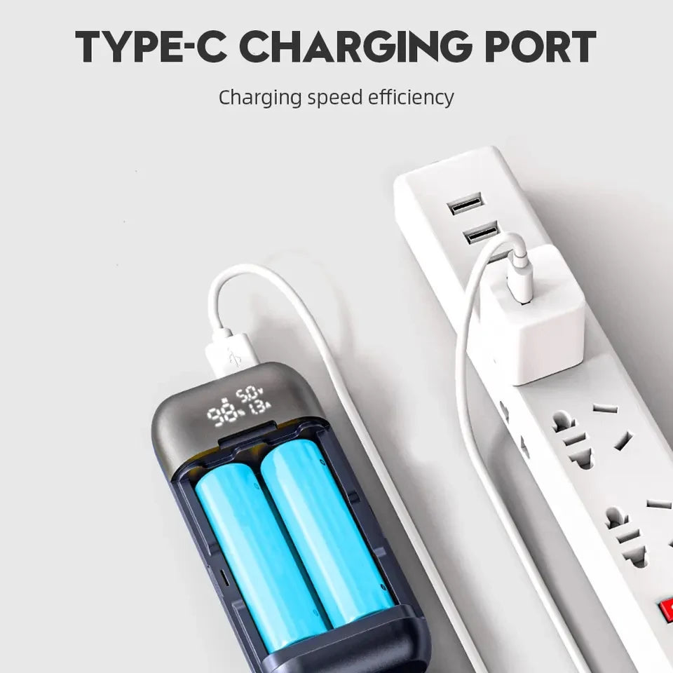 Caja Cargadora Power Bank 18650/21700, Carga Rápida QC3.0 18W
