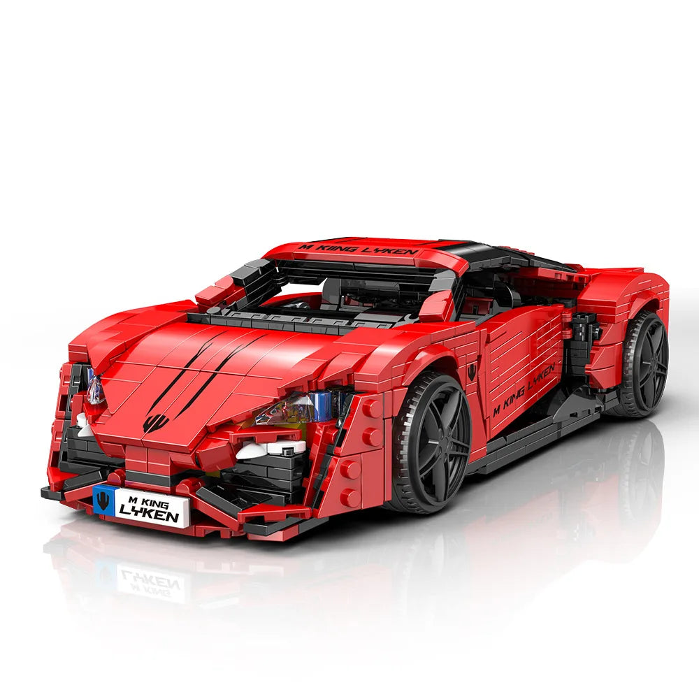 Con caja Original, coches de juguete técnicos, coche de carreras deportivo Lykan rojo, conjunto de bloques de construcción, juego de ladrillos para coche, regalo de Navidad para niños