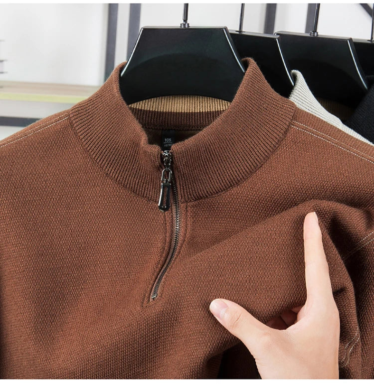 Suéter grueso de terciopelo de alta calidad, jersey con media cremallera para hombre, nueva camiseta cálida holgada informal, prendas de punto