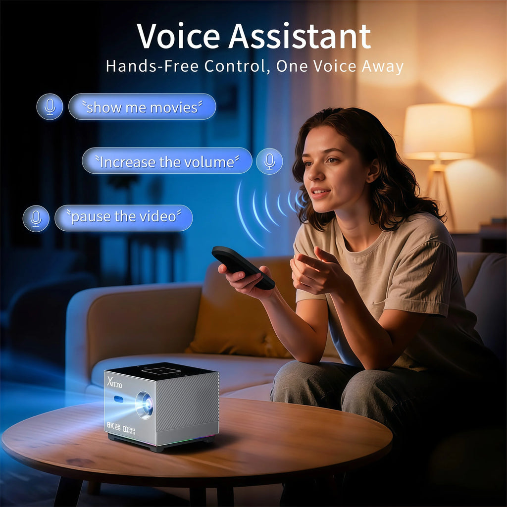 Mini Proyector Xnano X3 Android 9.0 Decodificación 8K Enfoque Eléctrico ±50 °   Sistema de Cine en Casa Portátil Keystone con Luz ARGB, Audio Dolby, WiFi y Bluetooth