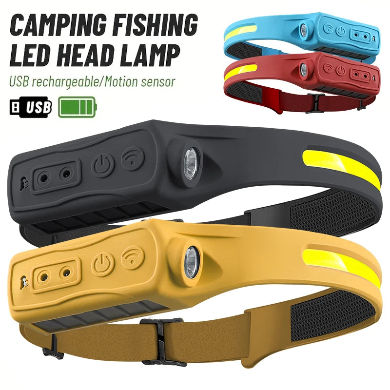Linterna Frontal LED XPE+COB Recargable USB con Sensor Táctil