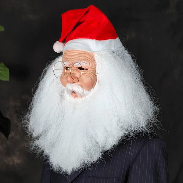 【Gafas + Máscara】Máscara popular de Papá Noel con barba, perfecta para bromas en fiestas, hecha de látex natural, detallada y realista, hecha a mano, pintada a mano, para juegos de rol, fiestas de disfraces
