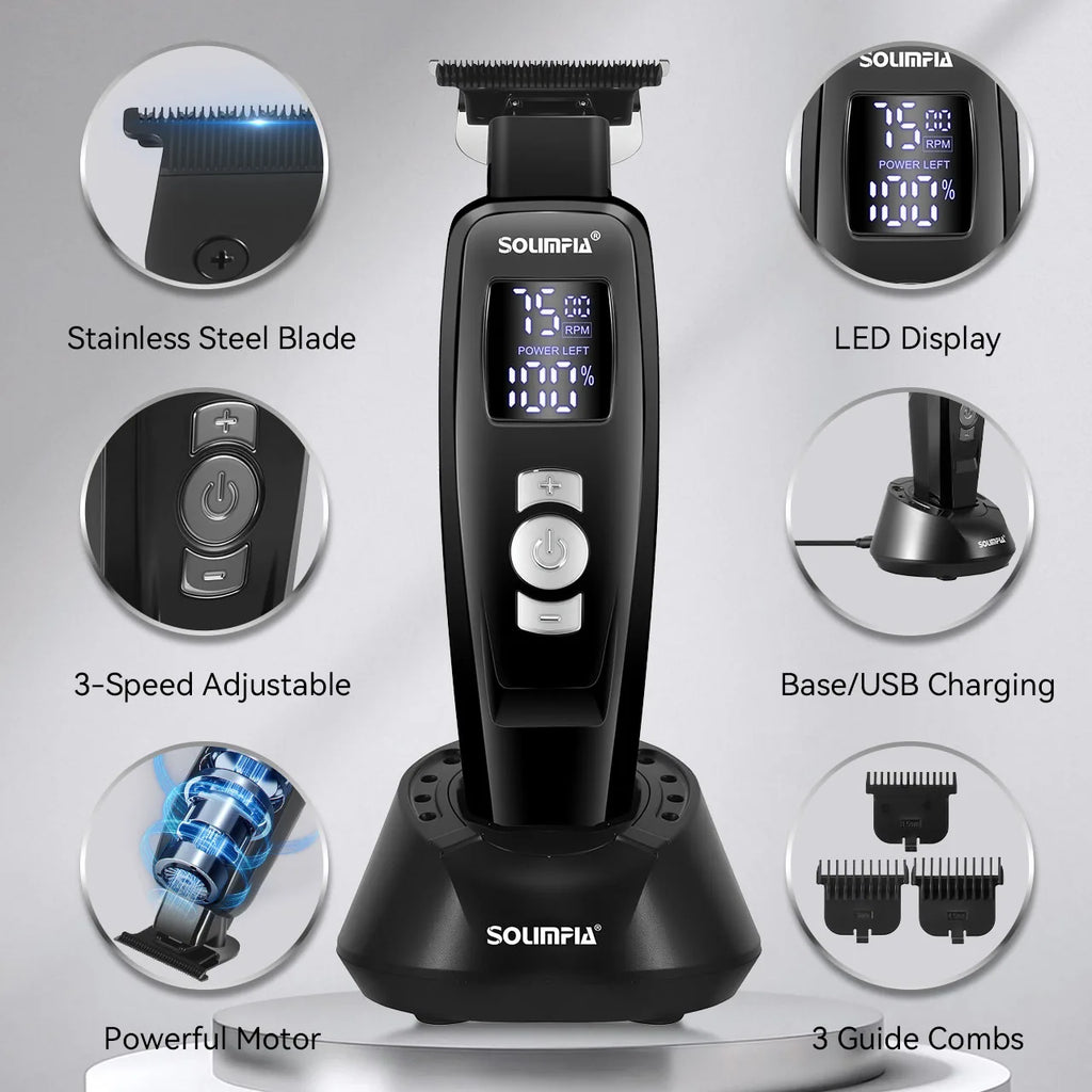    Cortadora de Pelo Profesional para Hombre, 3 Velocidades, Recargable, con Pantalla LED, Kit de Corte de Pelo para Barba y Peinado