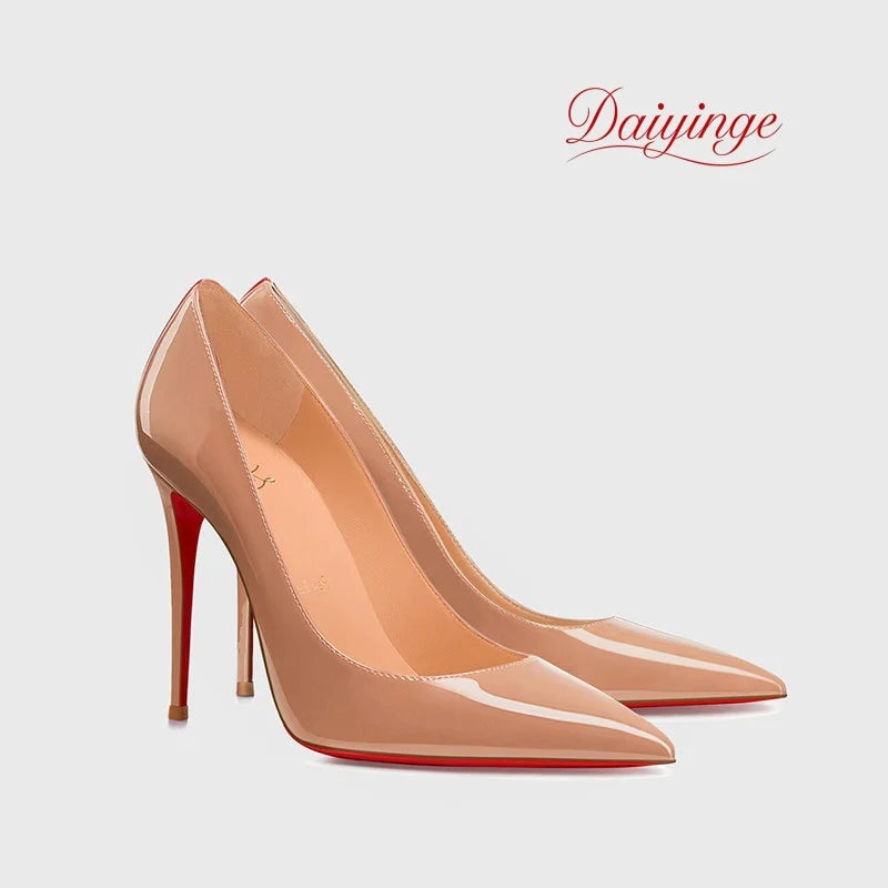 Stilettos de Mujer Charol Suela Roja Punta Fina Tacón Alto