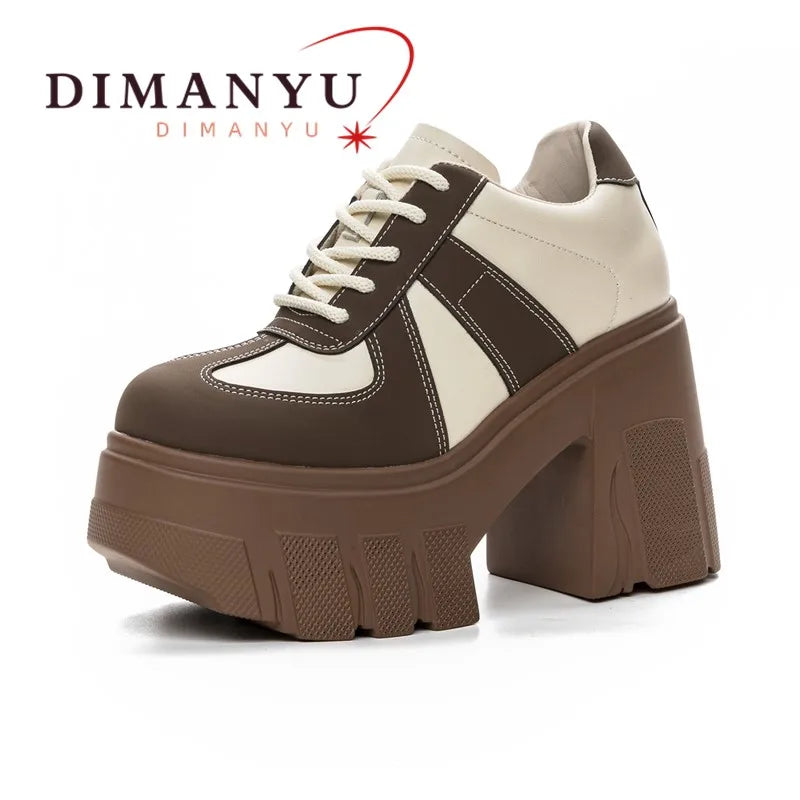 Zapatos de Tacon Alto con Plataforma para Mujer - Cuero con Cordones