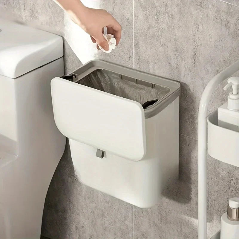 Cubo de basura para cocina con tapa, para colgar en la puerta del armario, almacenamiento creativo para el baño, cesta para papel higiénico, papelera