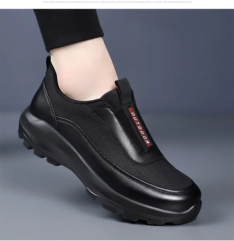 Mocasines casuales de cuero para hombre con suela gruesa antideslizante