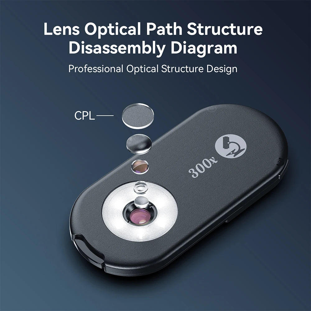 Lente Microscopio 300X APEXEL con Luz LED para Smartphones