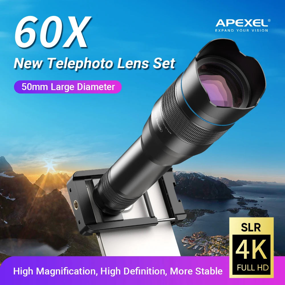Lente Teleobjetivo 60X APEXEL Monocular para Smartphones