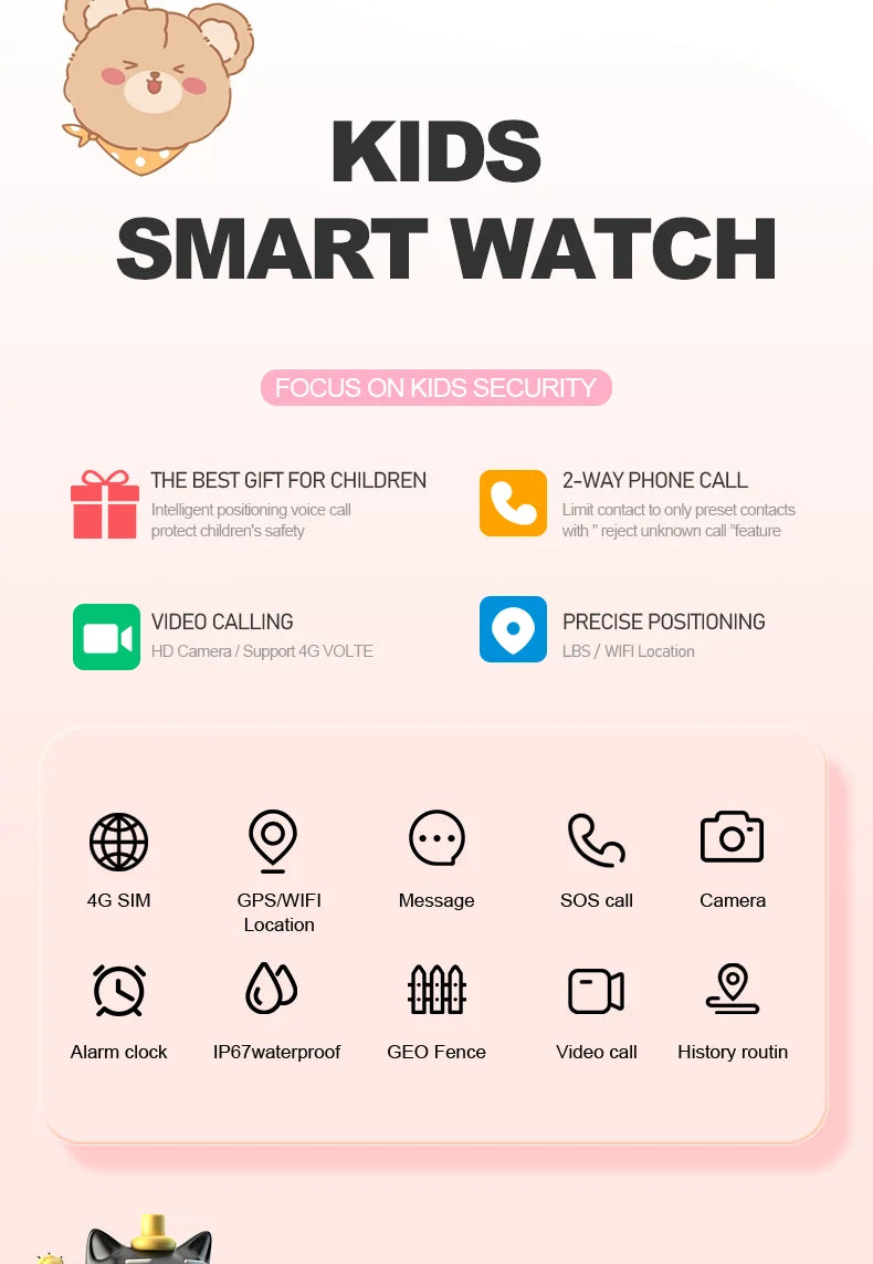 Reloj Inteligente 4G para Niños KT33 con GPS, WiFi y Videollamada