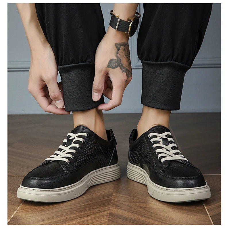 Zapatos Casuales de Cuero Genuino para Hombre - Suela Gruesa