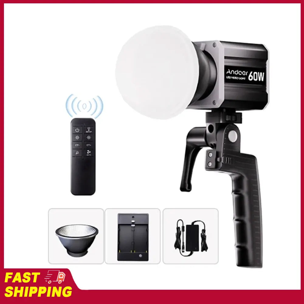 Andoer - Luz de Fotografía COB de 60 W, Luz de Video LED Tricolor de 2800 K-6800 K para Transmisión en Vivo, Estudio en Casa, Fotografía Comercial, Nueva