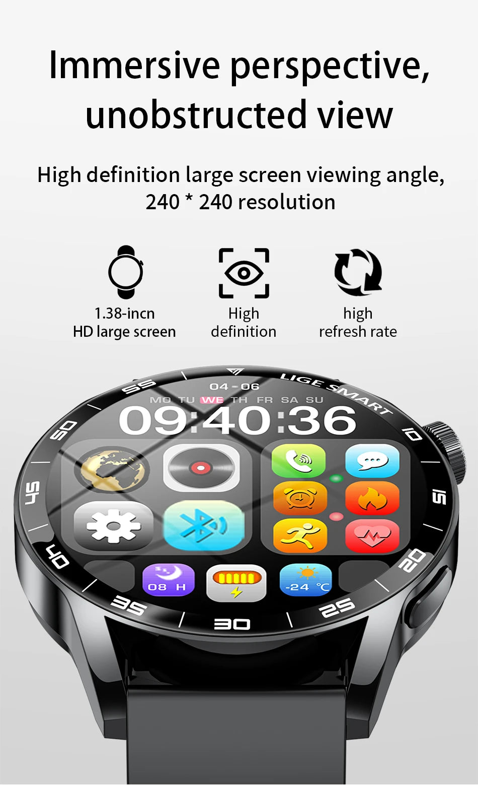 LIGE Reloj Inteligente HD 1.38 Bluetooth