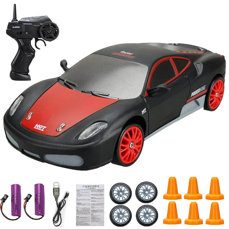 Coche de Carreras Teledirigido 2.4G 4WD, Modelos AE86, GTR, Ferrari, BMW