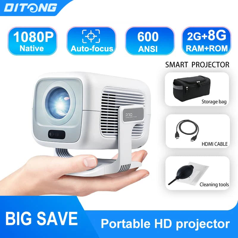 Proyector DITONG X3Plus HD Nativo 1080P Compatible con 4K WIFI6 BT5.4 Android Mini Proyector Portátil LED Proyector de Video para Cine en Casa
