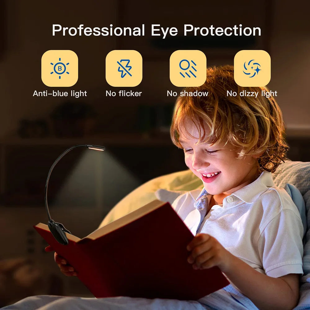 Luz LED para Libros con Clip, 3 Niveles de Brillo